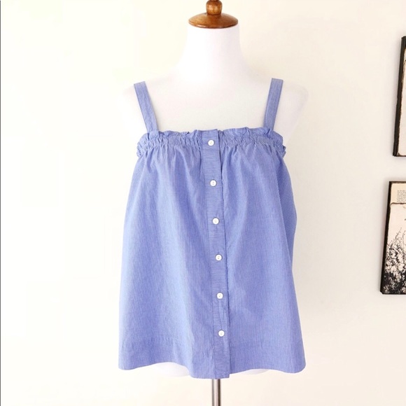 J CREW BUTTON AND RUFFLE TOP - Picture 2 of 7